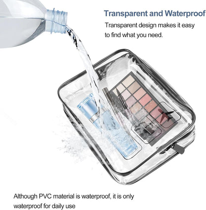 TECDW Clear Travel Toiletry Bag, 2PCS TSA Approved Airport Security Liquids Bags19.5x6cm, 1L Leakproof Clear Makeup Bags, Transparent Travel Wash Bag Holiday Essentials Luggage for Men Women (Black)