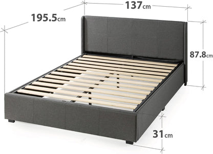 Double Bed Frame, Zinus Fabric Upholstered Bed Base with Gas Lift Storage, Dark Grey, Bedroom Furniture