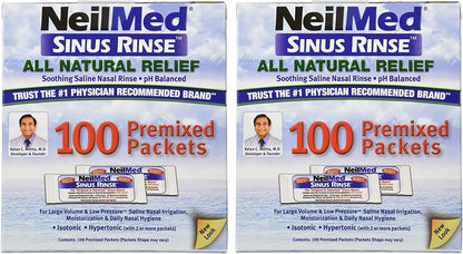 NeilMed Sinus Rinse 100 Premixed Packets – All Natural Nasal Irrigation for Sinus Relief, Moisturization, and Daily Hygiene – Drug-Free, Preservative-Free (Pack of 2)