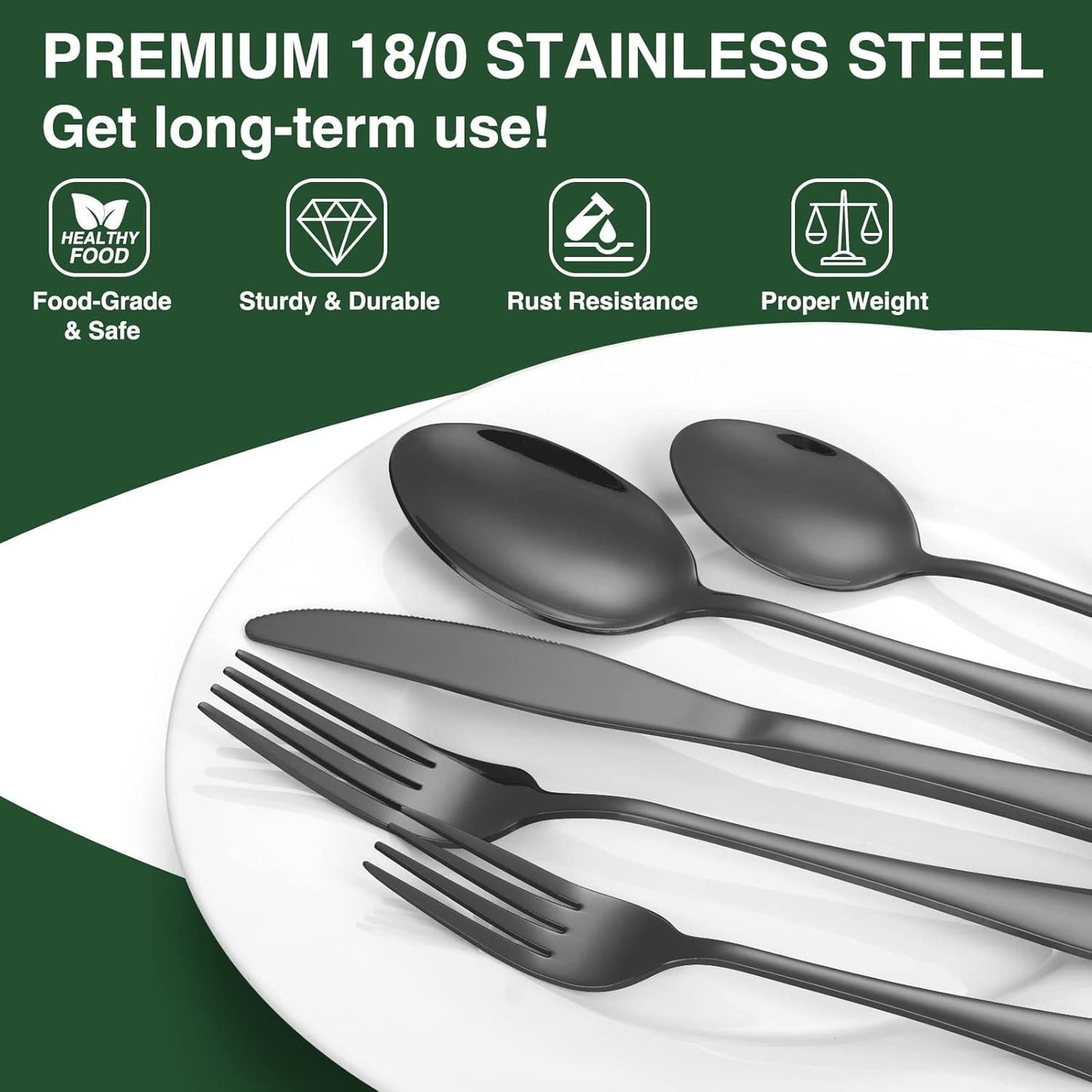 60-Piece Black Silverware Set with Organizer, AIVIKI Stainless Steel Flatware Set for 12, Cutlery Utensil Sets for Home Restaurant, Include Knife Fork Spoon Set, Mirror Finish, Dishwasher Safe