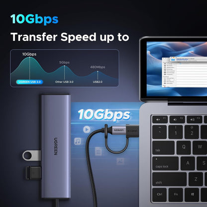 UGREEN USB 3.0 to USB C Adapter 3 Pack, 10Gbps USB C Female to USB Male Adapter Type C Car Charger Converter for iPhone 16 15 Pro Max, Galaxy S24 S23, Pad Air Mini, Car Play, Black