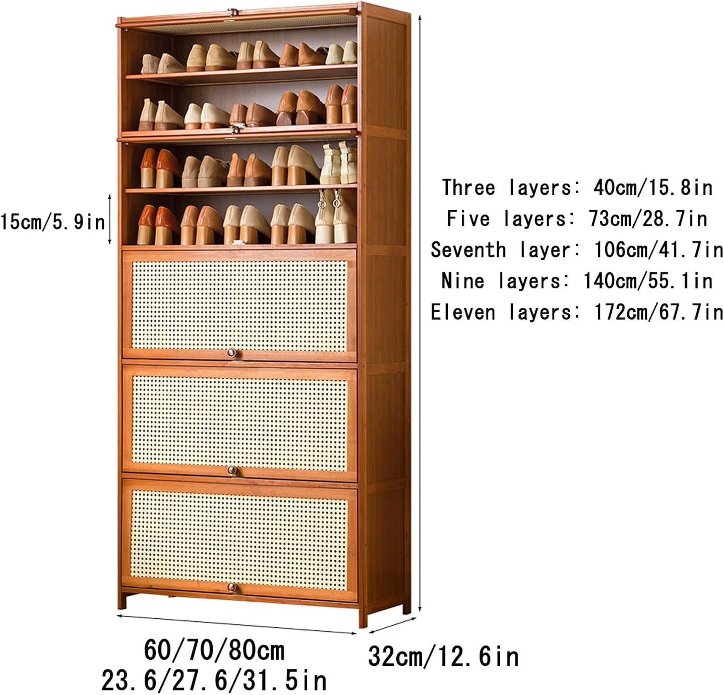 Elegante scarpiera in bambù - Organizer Traspirante con Ante per corridoi e camere da Letto, Mobile salvaspazio, Soluzione Perfetta per riporre Gli Oggetti all'Ingresso