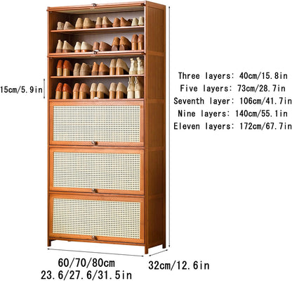 Elegante scarpiera in bambù - Organizer Traspirante con Ante per corridoi e camere da Letto, Mobile salvaspazio, Soluzione Perfetta per riporre Gli Oggetti all'Ingresso
