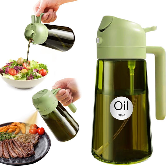 YARRAMATE 16oz/470ml Light-Blocking 2 in 1 Dark Oil Sprayer for Cooking, PremiumFood-Grade Dark Green Olive Oil Dispenser Bottle for Kitchen, Air Fryer, BBQ (Green)
