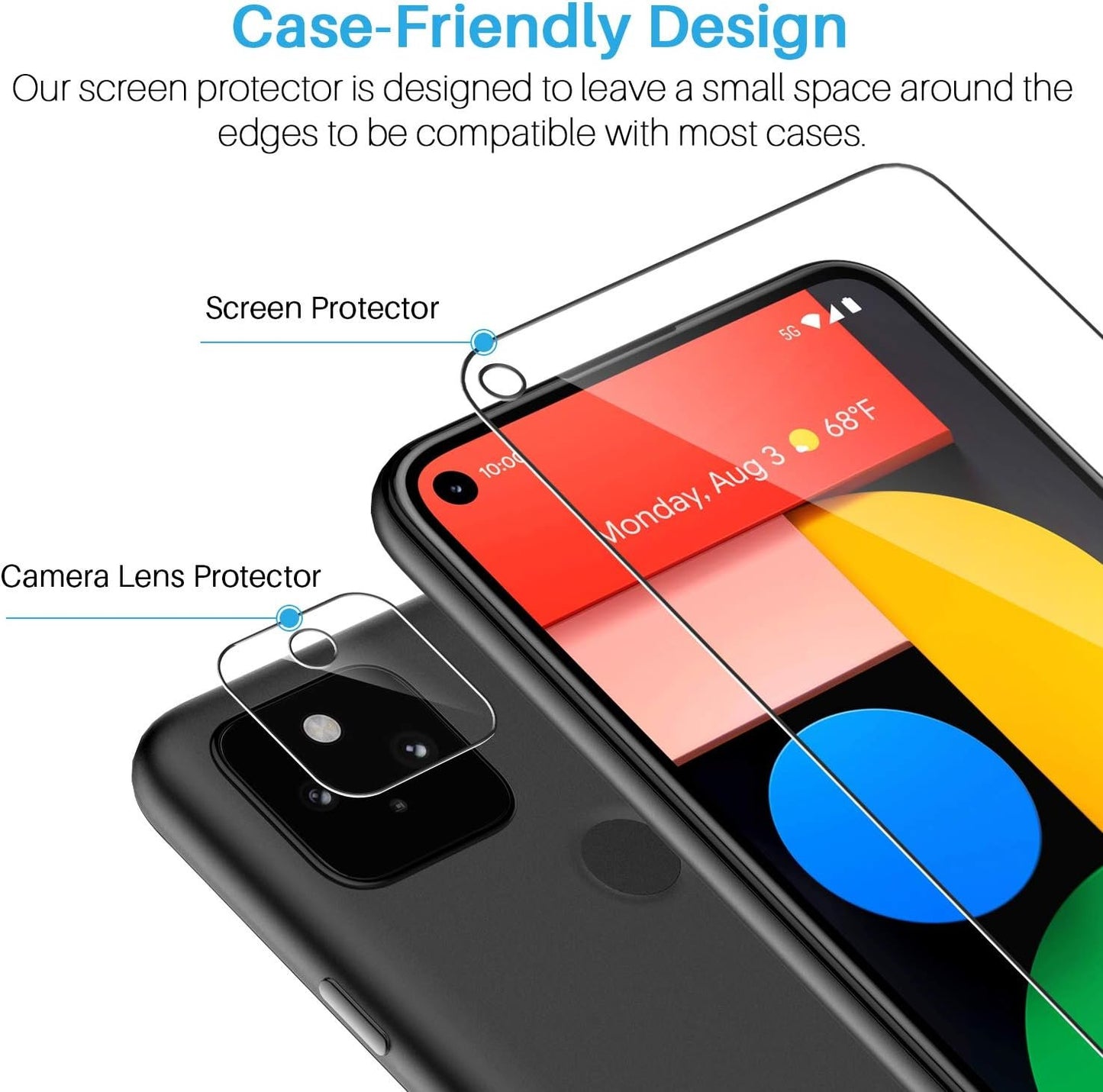 LK [6 Pack] 3 Pack Screen Protector for Google Pixel 5 + 3 Pack Camera Lens Protector, Anti-Scratch, Easy-Installation Tool, Tempered Glass 9H Hardness for Google Pixel 5