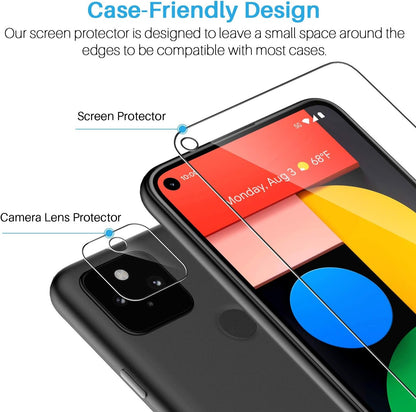 LK [6 Pack] 3 Pack Screen Protector for Google Pixel 5 + 3 Pack Camera Lens Protector, Anti-Scratch, Easy-Installation Tool, Tempered Glass 9H Hardness for Google Pixel 5