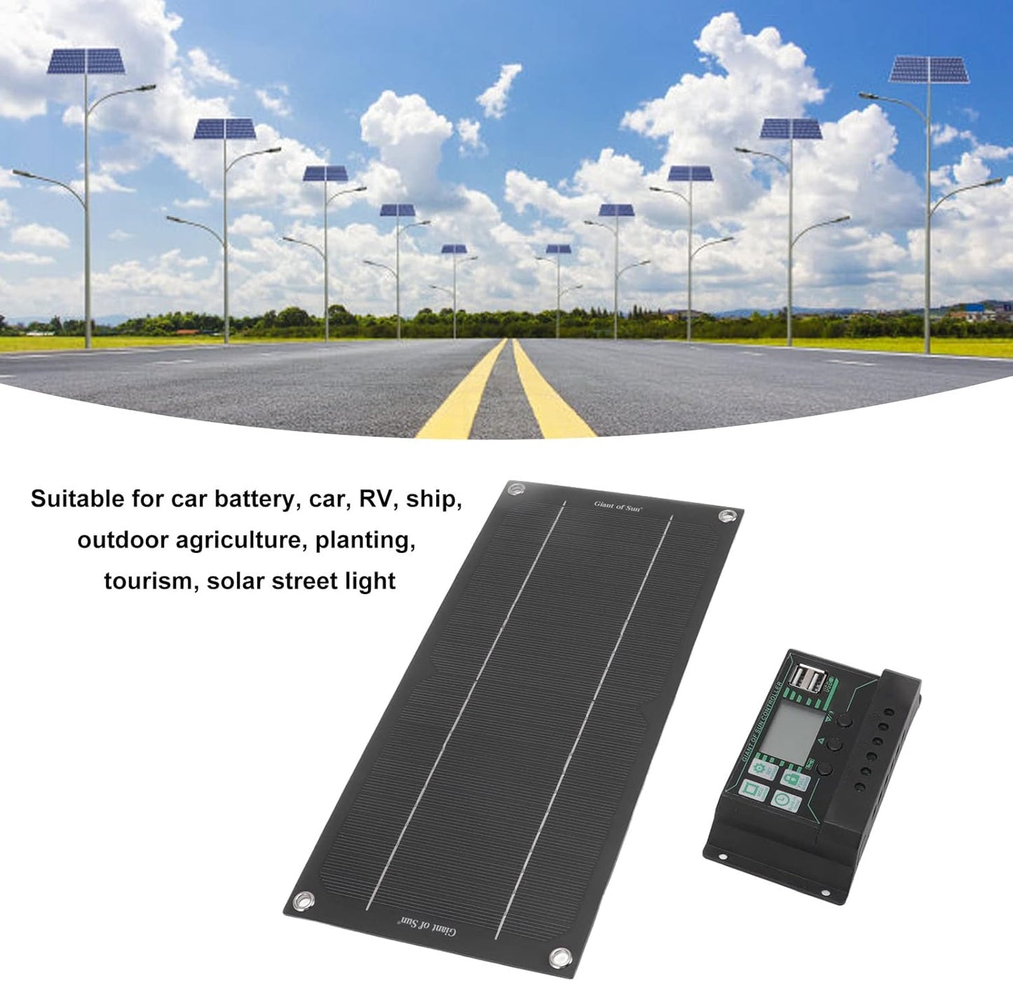 gernie 600W 18V Solar Panel Kit Battery Charger, Solar Panel Starter Kit with 100A Charge Controller, Crocodile Clip & Suction Cup, for RV Marine Boat Off Grid System