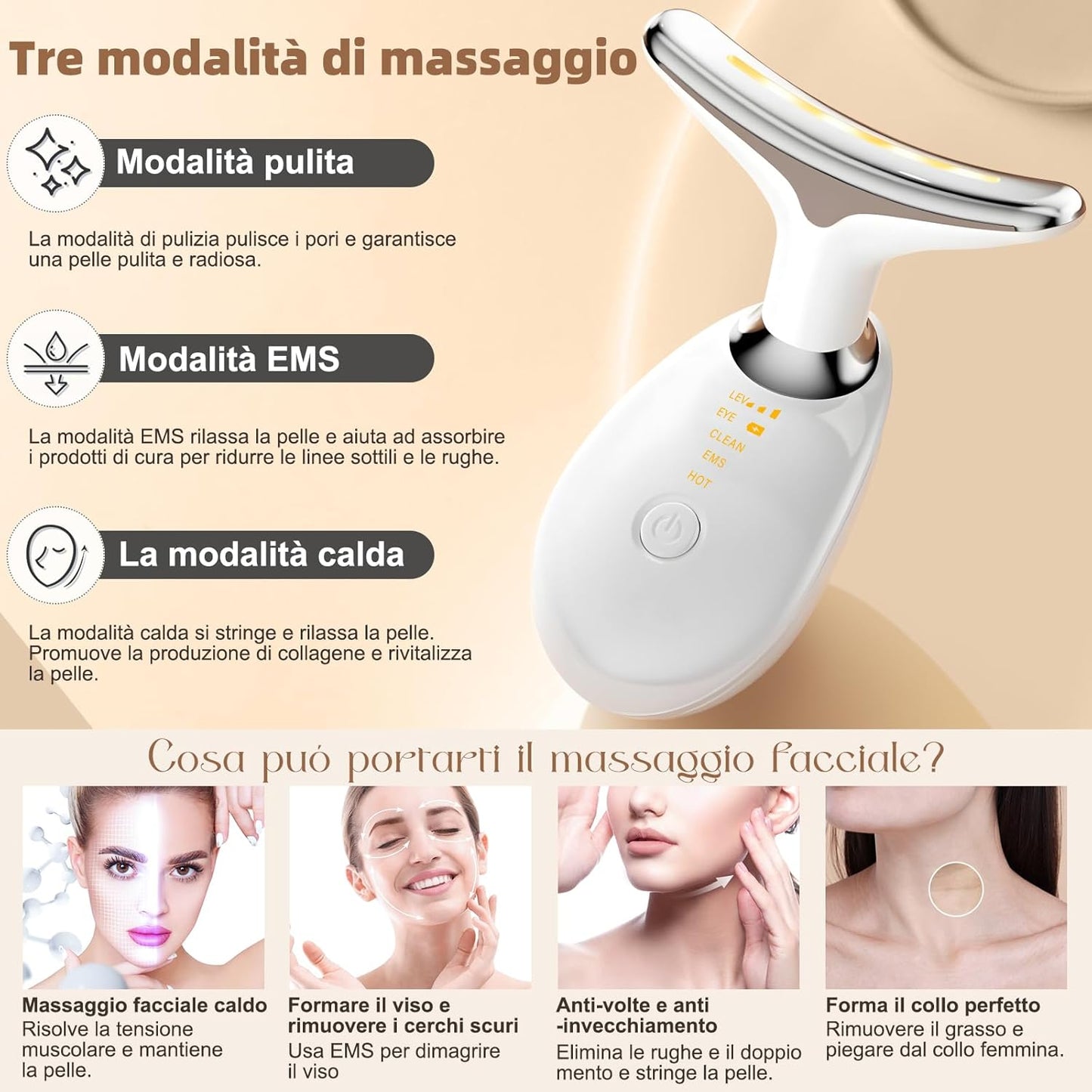 Electric Lifting Anti-Wrinkle Face Massager, Beauty Device with 3 Modes, 7 LED Colorful Lights, Heating to 42°C, EMS Facial Massage, Electric Gua Sha for Face Lifting, White