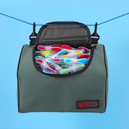 Vinsani Clothes Peg Bag Premium Zipped Waterproof Wearable Peg Storage Organiser Bag with Double Clips, Shoulder/Waist Strap Holds up to 300 Pegs Suitable for Indoor Outdoor Use â€“ Grey