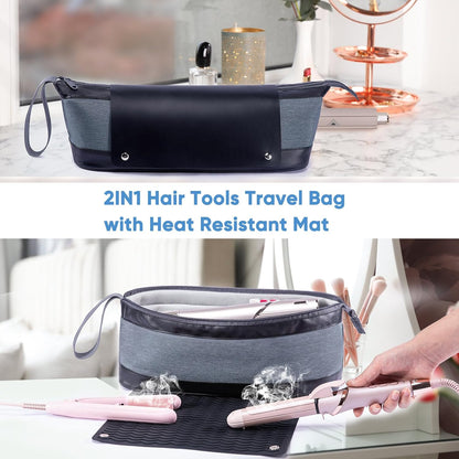 2IN1 Hair Tools Travel Bag with Removable Heat Resistant Mat Curling Iron Travel Case, Hair Dryer Organizer for Flat Irons, Straighteners and Haircare Accessories, Hot Tools Travel Bag Hair