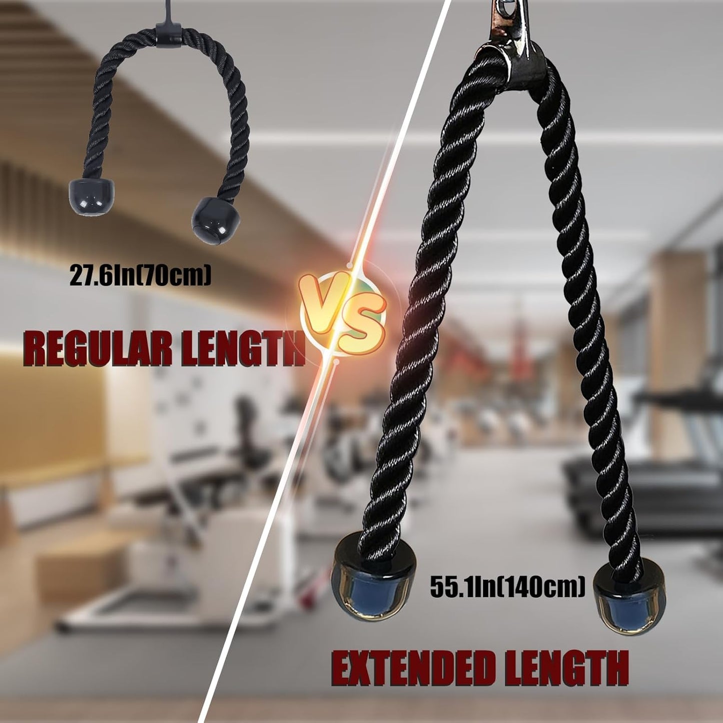 Long Tricep Rope, Rope Pull Down Attachment 47 55 63Inch Length Long, Tricep Rope Cable Attachment, Tricep Pull Down Rope for Home Gym Pulley System,Cable Machine Attachment