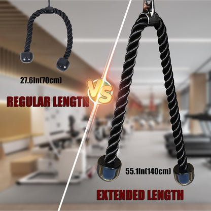 Long Tricep Rope, Rope Pull Down Attachment 47 55 63Inch Length Long, Tricep Rope Cable Attachment, Tricep Pull Down Rope for Home Gym Pulley System,Cable Machine Attachment
