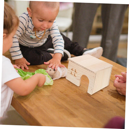 Milisten Wood Hamster House with Feeding and Watering Platform Natural Wood Hideout for Hamsters Chinchillas and Small Pets Easy to Maintain Climbing with Integrated Functionality