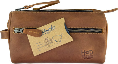 Hide & Drink, Toiletry Bag w/Handles, Hygiene Organizer, Travel Dopp, Razor Case, Bathroom, Shaving, Cosmetic Storage, Travel & Grooming Essentials, Full Grain Leather, Handmade, Single Malt Mahogany,