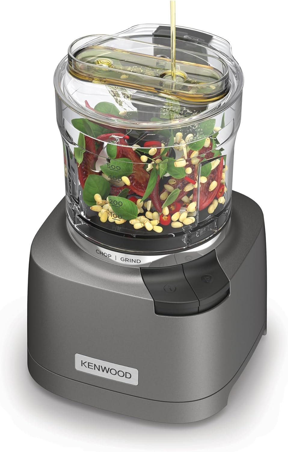 Kenwood Duo Prep CHP80.000SI, Food Chopper and Grinder 2-in-1 with Serrated Quadblades, High Speed Compact Grinder, Non Slip Base, Dishwasher Safe, 800W, Silver