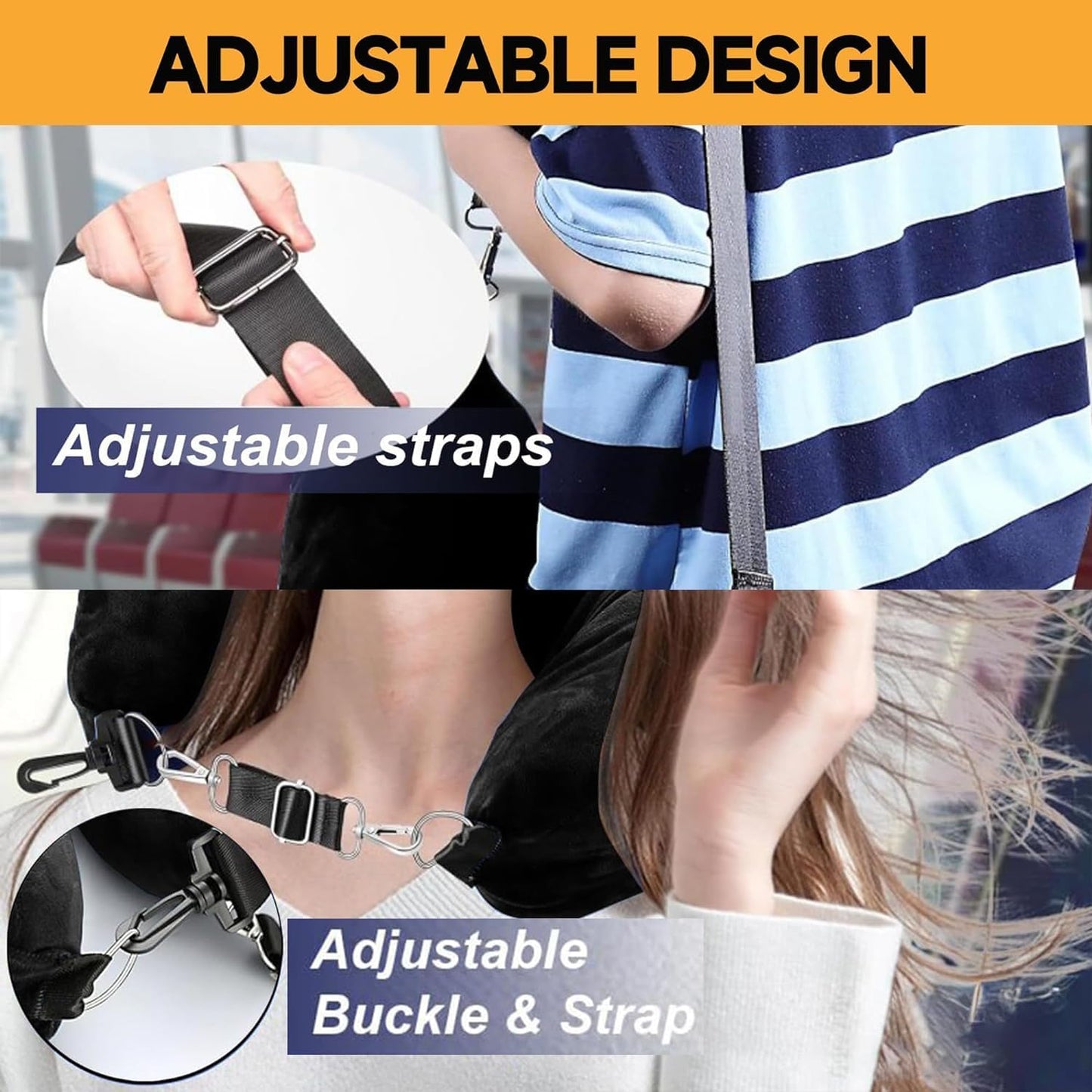 Stuffable Travel Pillow, Comfortable Neck Pillow with Snap Strap, Multi-Functional Travel Neck Pillow with Clothes Storage, Stuffable Travel U-shaped pillow, Fillable Portable Neck Pillow Case (BK)