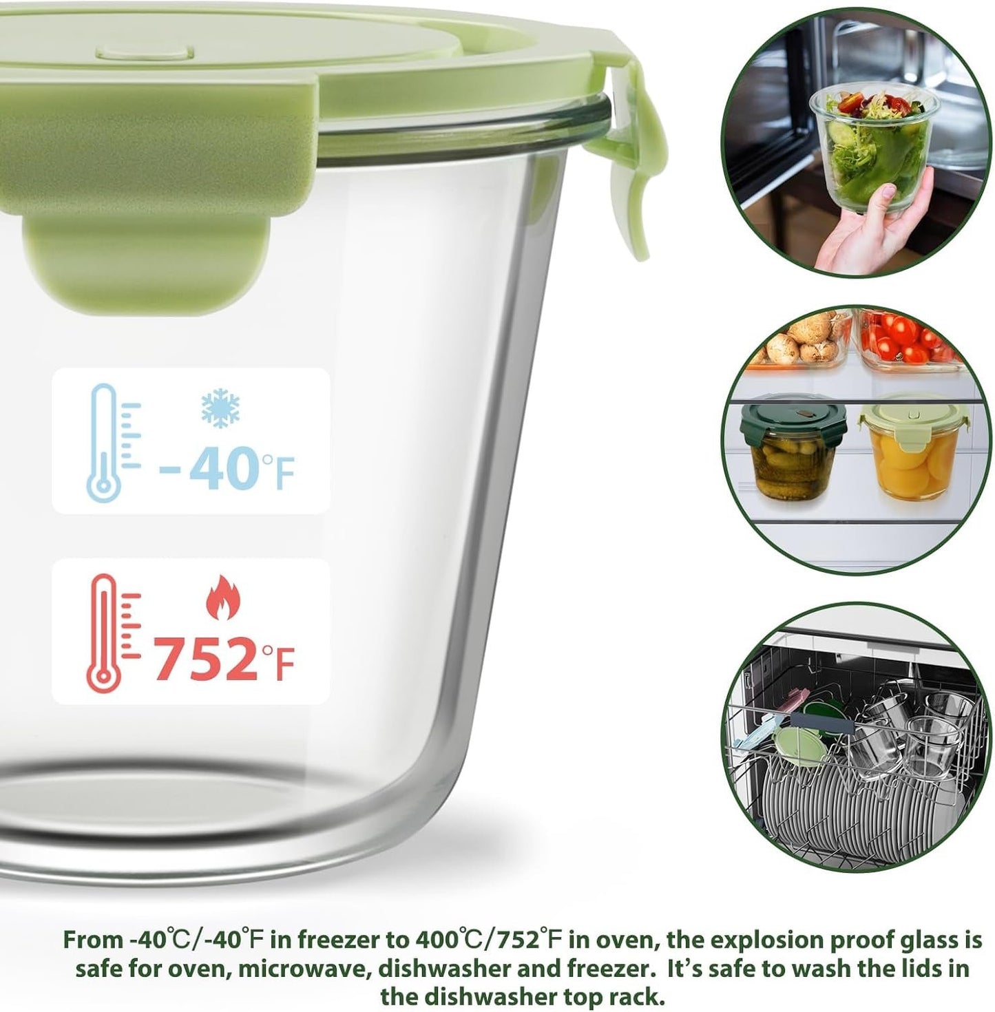 Glass Meal Prep Containers with Lids - Airtight Borosilicate Glass Food Storage Containers for Soup & Leftovers, BPA-Free, Heat-Resistant, Microwave & Dishwasher Safe (23 oz, 4 Pack)