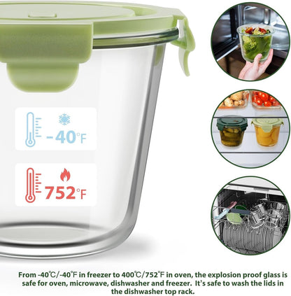 Glass Meal Prep Containers with Lids - Airtight Borosilicate Glass Food Storage Containers for Soup & Leftovers, BPA-Free, Heat-Resistant, Microwave & Dishwasher Safe (23 oz, 4 Pack)