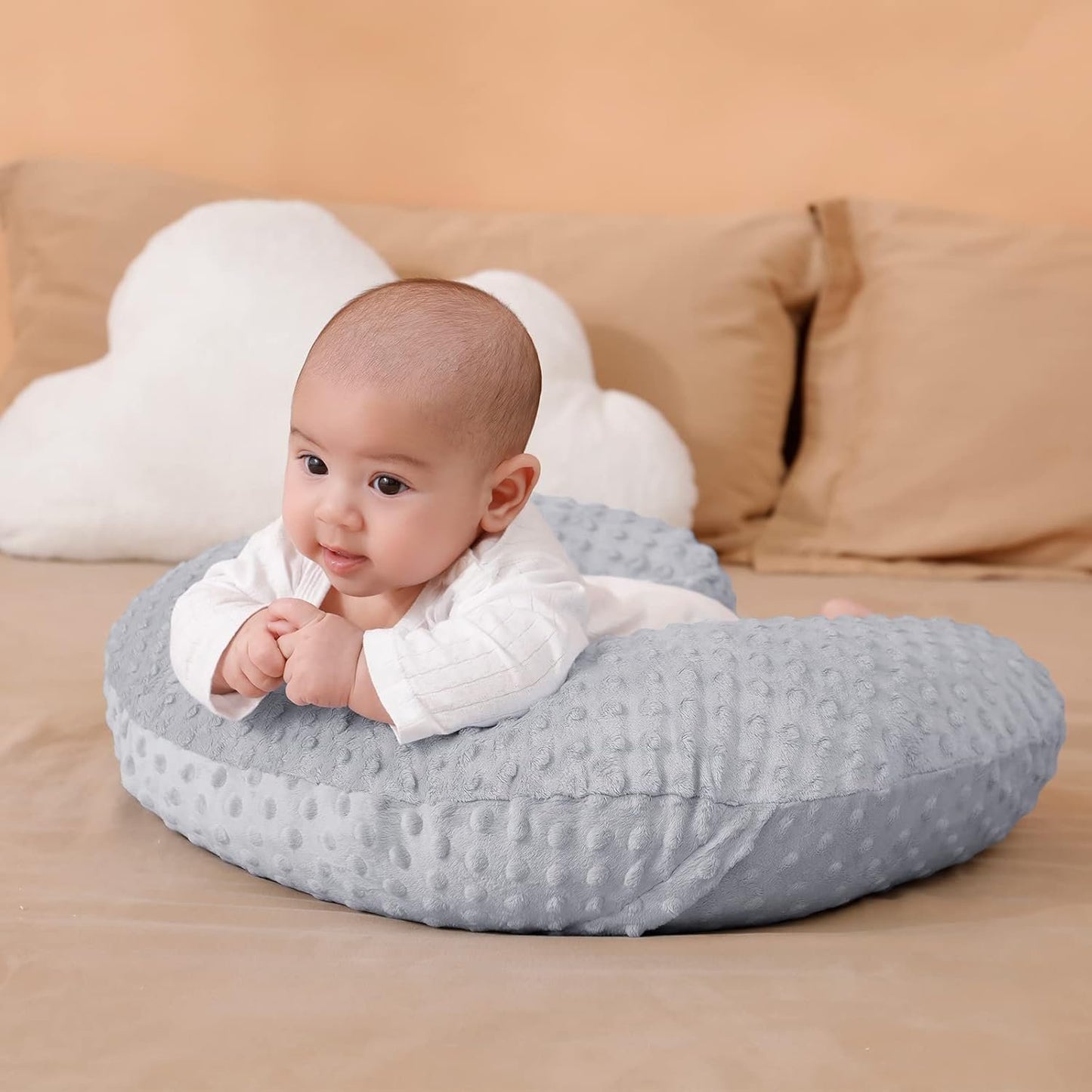 Pillowcase for Nursing Pillow and Positioner for Breastfeeding and Bottle Feeding, Propping Baby, Tummy Time, Baby Sitting Support, Awake-Time Support, Pillow Cover Only (Grey)
