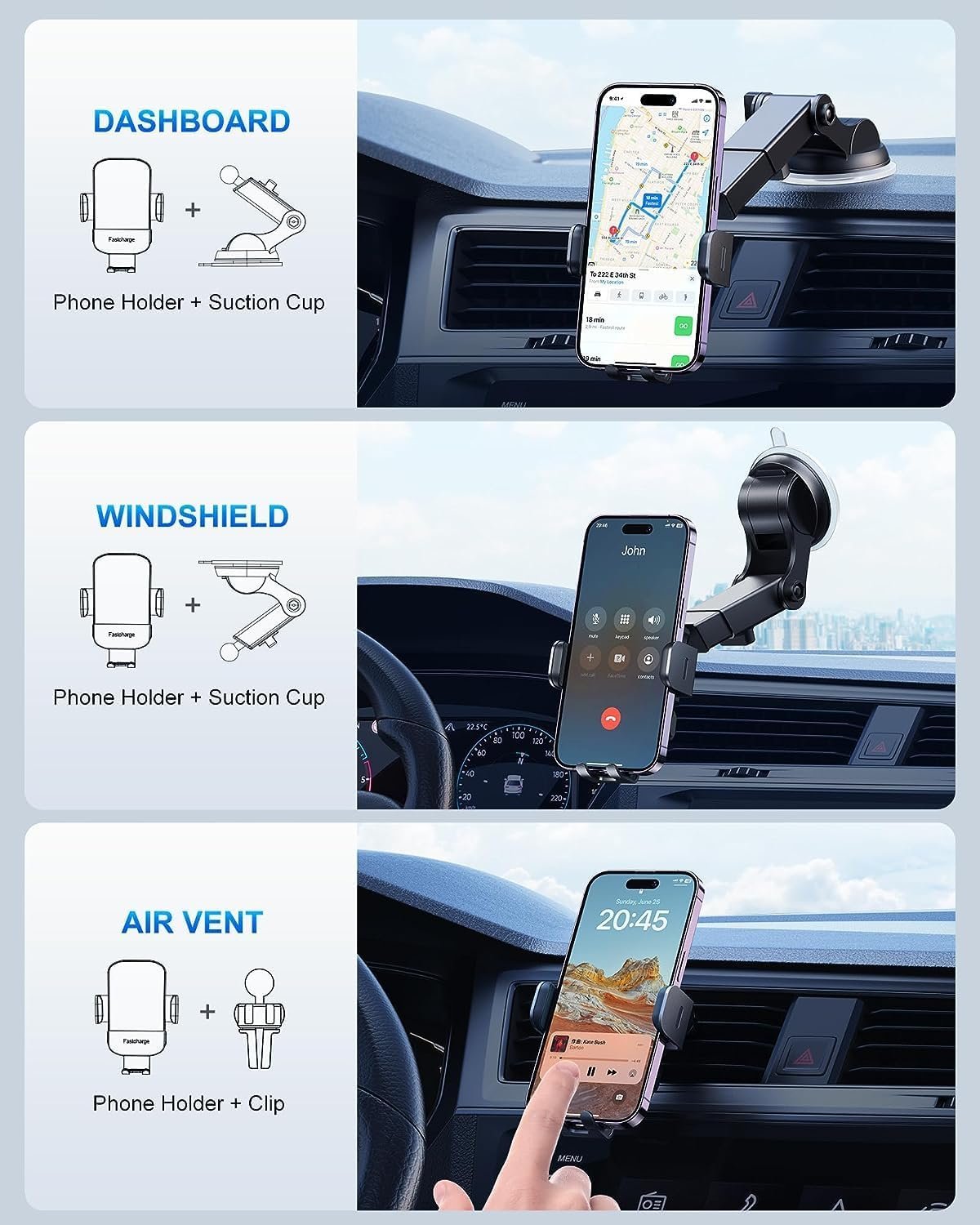 CHGeek Wireless Car Charger,15W Fast Charging Auto Clamping Car Charger Phone Mount Phone Holder fit for iPhone 16 15 14 13 12 Pro Max 11 XR XS,Samsung Galaxy S24 Ultra S23 S22 S21,S20 Brilliant Black