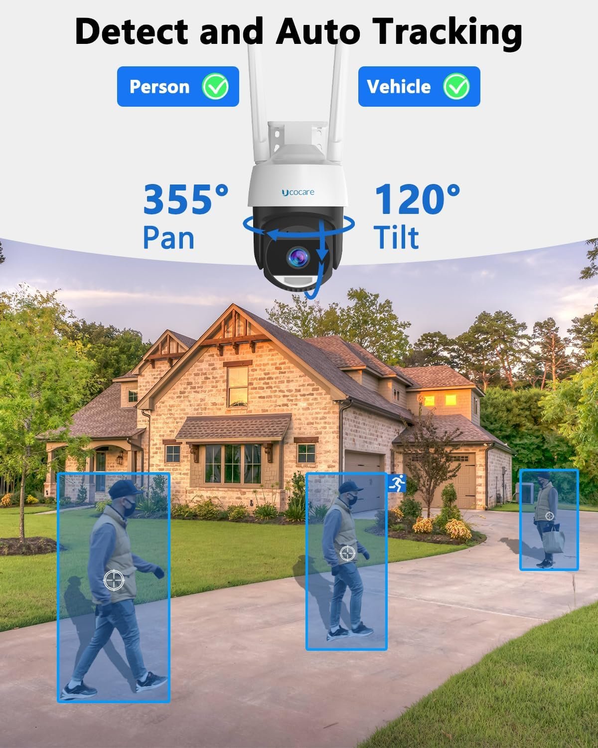 Security Cameras Wireless Outdoor, UCOCARE 3K/5MP Outdoor Security Cameraã€32GB Memory Card Includedã€‘, PTZ Camera with 360Â° Coverage, Smart Motion Tracking, Full Color Night Vision, Two-Way Talk