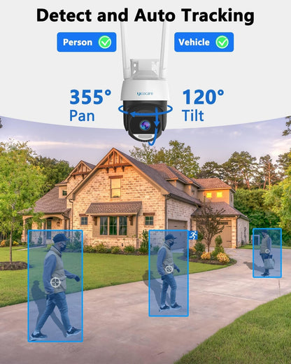 Security Cameras Wireless Outdoor, UCOCARE 3K/5MP Outdoor Security Cameraã€32GB Memory Card Includedã€‘, PTZ Camera with 360Â° Coverage, Smart Motion Tracking, Full Color Night Vision, Two-Way Talk