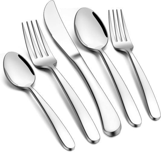 E-far Heavy Duty Silverware Set for 8, 40-Piece Stainless Steel Flatware Cutlery Set, Heavy Weight Metal Eating Utensils Sets for Home Restaurant Weddings, Mirror Polished & Dishwasher Safe