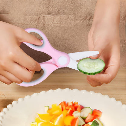 Ceramic Baby Food Scissors - Portable Shears - Healthy Food Cutter with Dust Cover and Storage Case - Cuts Meat, Chicken, Vegetables, Fruits (Pink - 2 Pack)