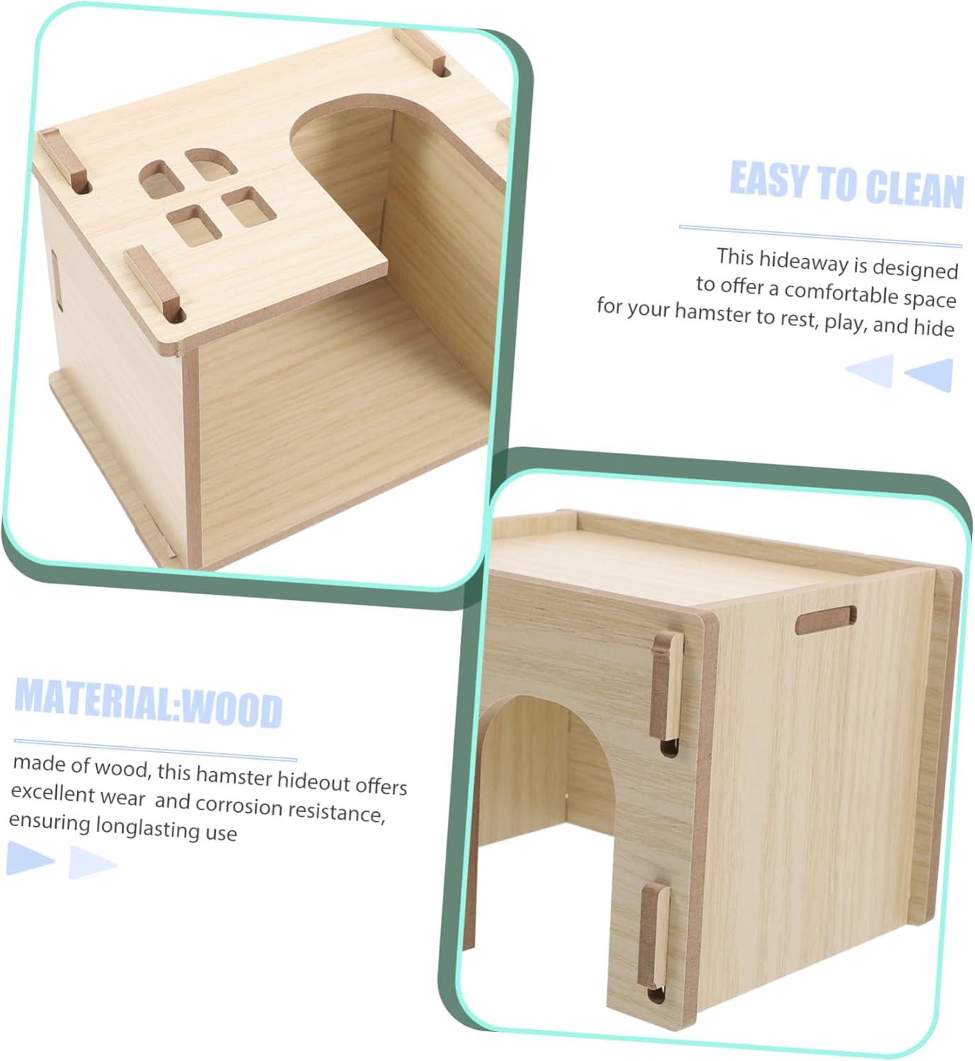 Milisten Cozy Wooden Hideout for Small Pets Multifunctional Hamster House with Feeding and Watering Area Secure Design for Rabbits Guinea Pigs Hedgehogs and Chinchillas