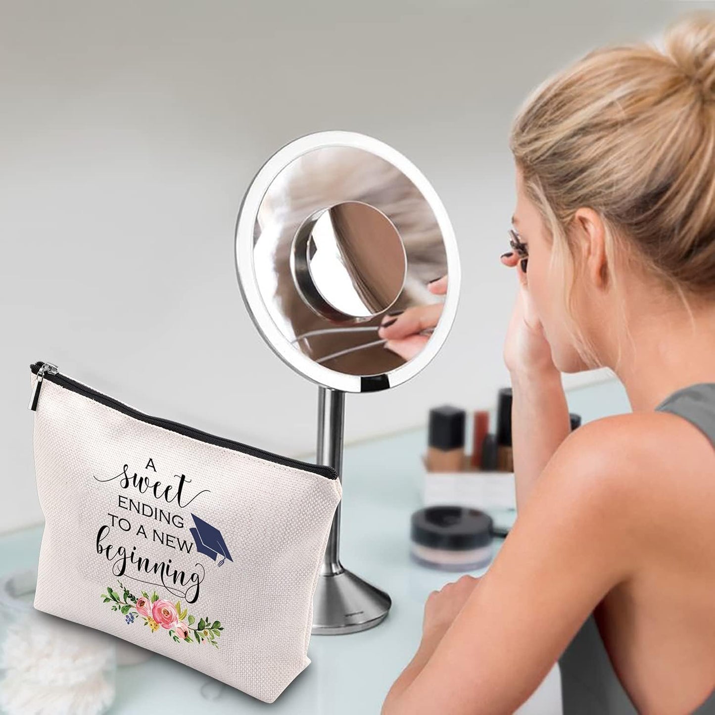 WCGXKO Graduation Gift A Sweet Ending to A New Beginning Zipper Makeup Bags Travel Toiletry Bag Accessories (A Sweet Ending CA)