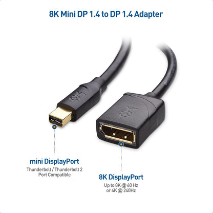 Cable Matters Mini DisplayPort to DisplayPort Adapter (Mini DP to DP) in Black - 8K@60Hz, 4K@120Hz Resolution Ready - Thunderbolt and Thunderbolt 2 Port Compatible