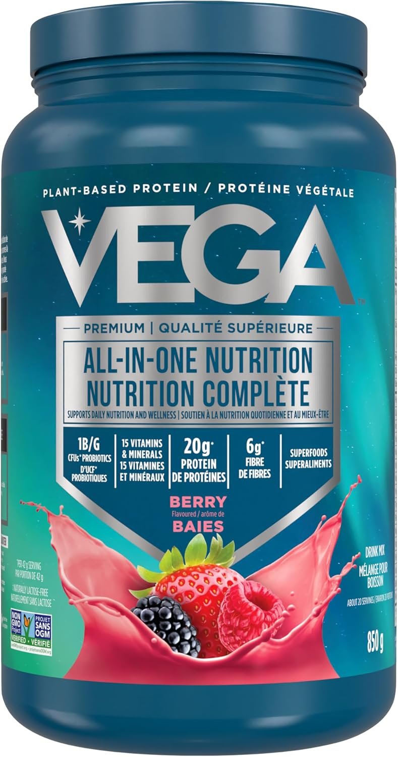 Vega All-in-One Vegan Protein Powder Mixed Berry (20 Servings) Superfood Ingredients, Vitamins For Immunity Support, Keto Friendly, Pea Protein For Women & Men, 850g (Packaging May Vary)