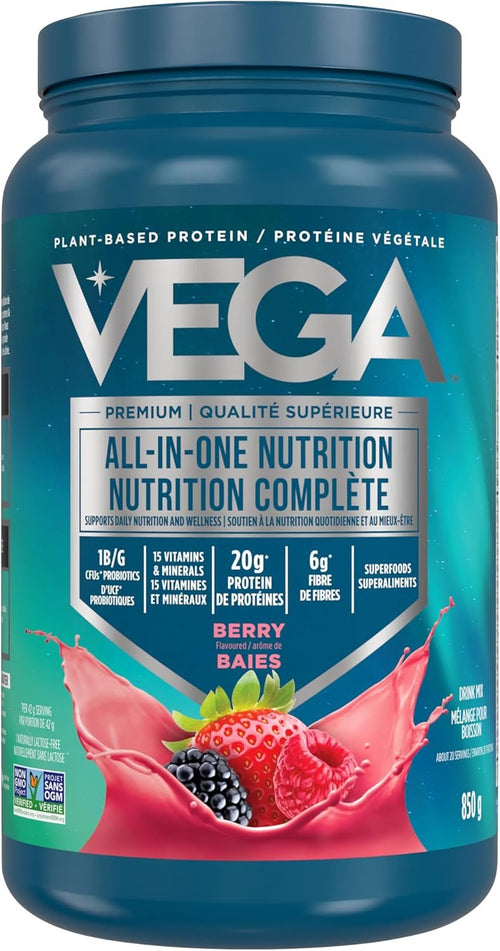 Vega All-in-One Vegan Protein Powder Mixed Berry (20 Servings) Superfood Ingredients, Vitamins For Immunity Support, Keto Friendly, Pea Protein For Women & Men, 850g (Packaging May Vary)