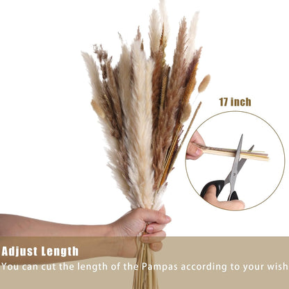 102 Pcs Pampas Grass Dried Flowers Plants Decor, Natural Pampas Reed Grass Bunny Tails for Boho Wedding Farmhouse Dining Table Boho Home Decoration
