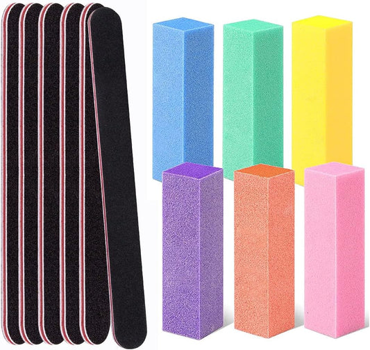 OVX Nail Files and Buffers, Professional Manicure Tools Kit with 6pcs Rectangular Art Care Buffer Block Tools and 6Pcs 100/180 Grit Double-sided Nail Files for Home or Salon Nail Art