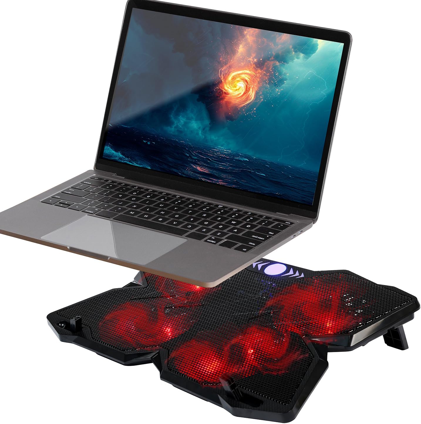Laptop Cooling Pad - F4 Plus, Adjustable Height, 4 Quiet Fan, Red LED, Slim Lap Top Cooler, Fits 11"-17 inch Laptops, USB Powered Computer Chill Mat, Cooling Stand, Gaming Cooler