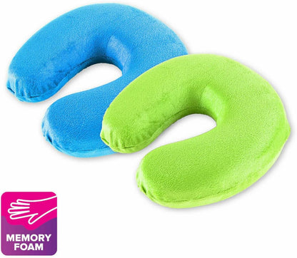 [2PCS] Swosh Travel in Comfort with 2 Pcs Memory Foam Neck Pillow, 28 x 28 x 10cm - Removable Cover, Comfortable, Blue and Green