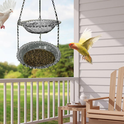 Mangiatoia per uccelli – Vasca per uccelli sospesa – Fontana per uccelli – Ciotola per bere e mangiare per uccelli – Accessorio per gabbia da appendere per giardino, cortile, terrazza, patio