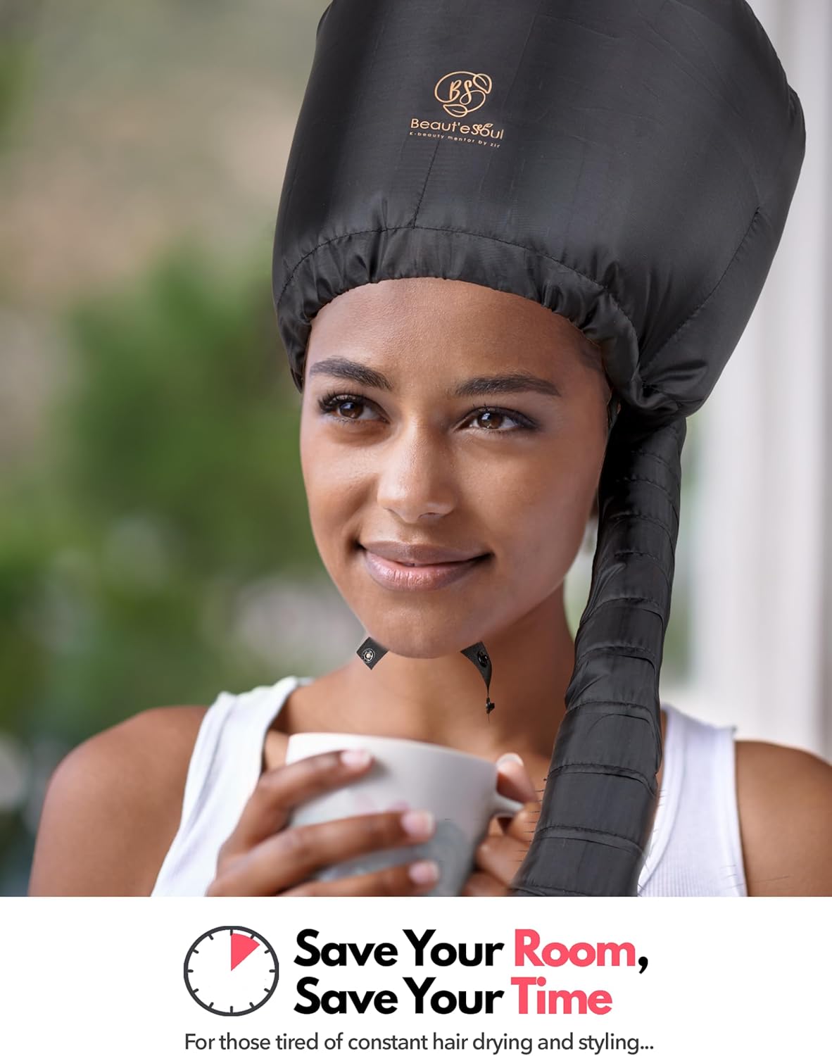 BEAUT'E SEOUL Soft Bonnet Hair Dryer Attachment - Upgraded Adjustable & Large Hood for Hand Held Dryers - Soft Blow Dryer Caps for Natural Curly Textured Hair Styling, Deep Conditioning & Fast Drying