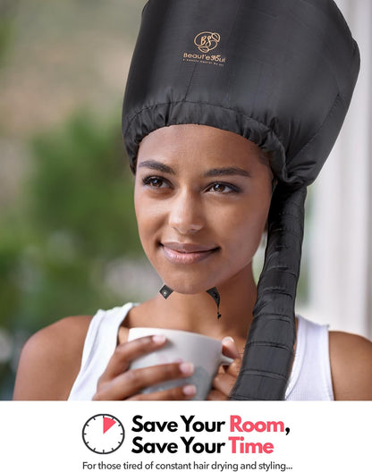 BEAUT'E SEOUL Soft Bonnet Hair Dryer Attachment - Upgraded Adjustable & Large Hood for Hand Held Dryers - Soft Blow Dryer Caps for Natural Curly Textured Hair Styling, Deep Conditioning & Fast Drying