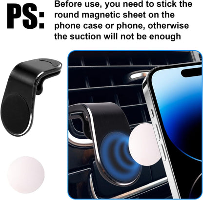 Lyreh Mobile Phone Navigation Magnetic Bracket, 360° Rotational L-Type Magnetic Car Mount Universal Phone Holder Air Vent Car Mount for All Smartphones (Black)