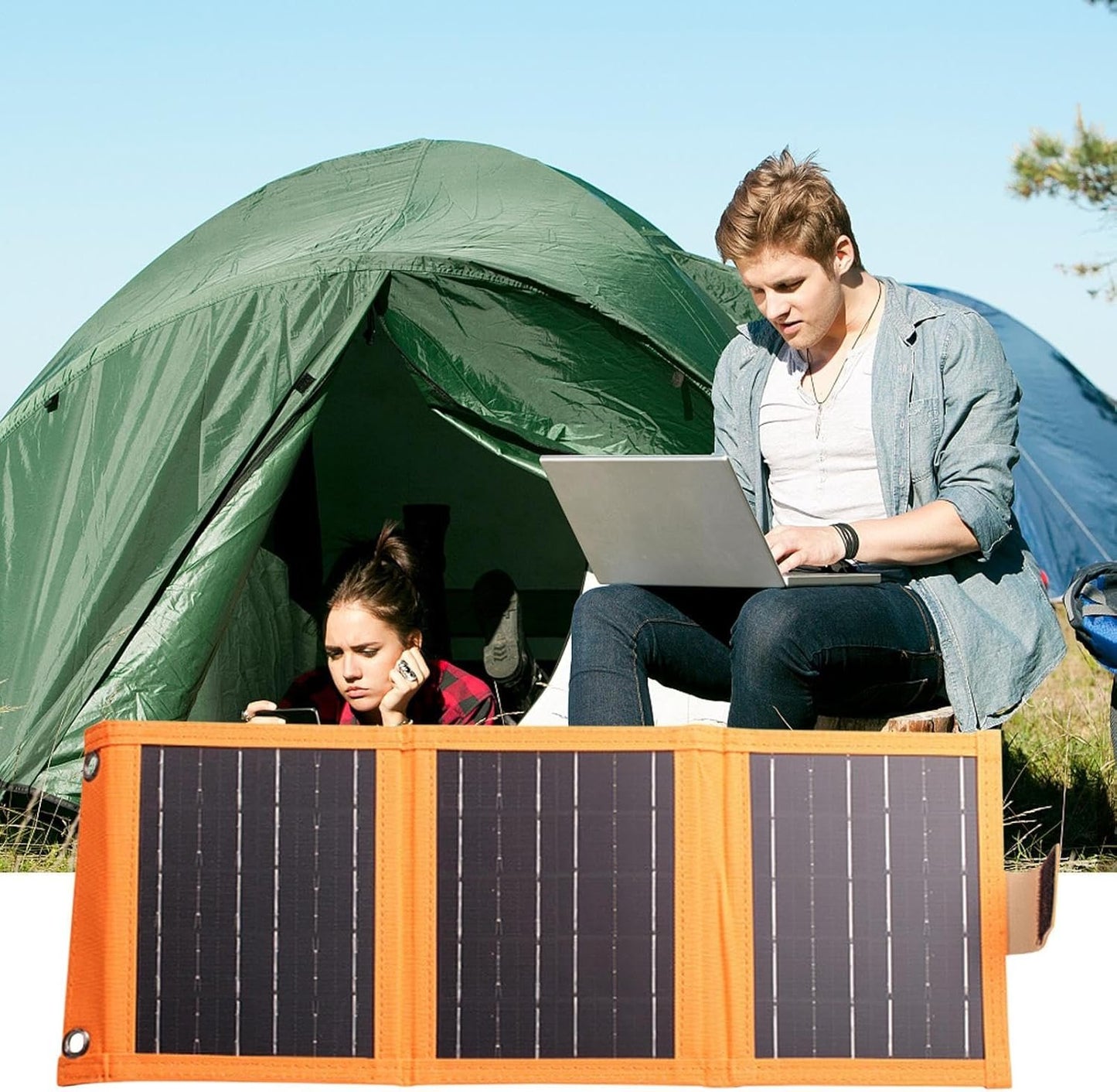 Solar Powered Charger - Solar Charging Panel with USB Port, Silicon Photovoltaic poweer Generation Panel | Solar Charger Folding, Outdoor Camping Charging Device Portable for Tablets Smartwatches