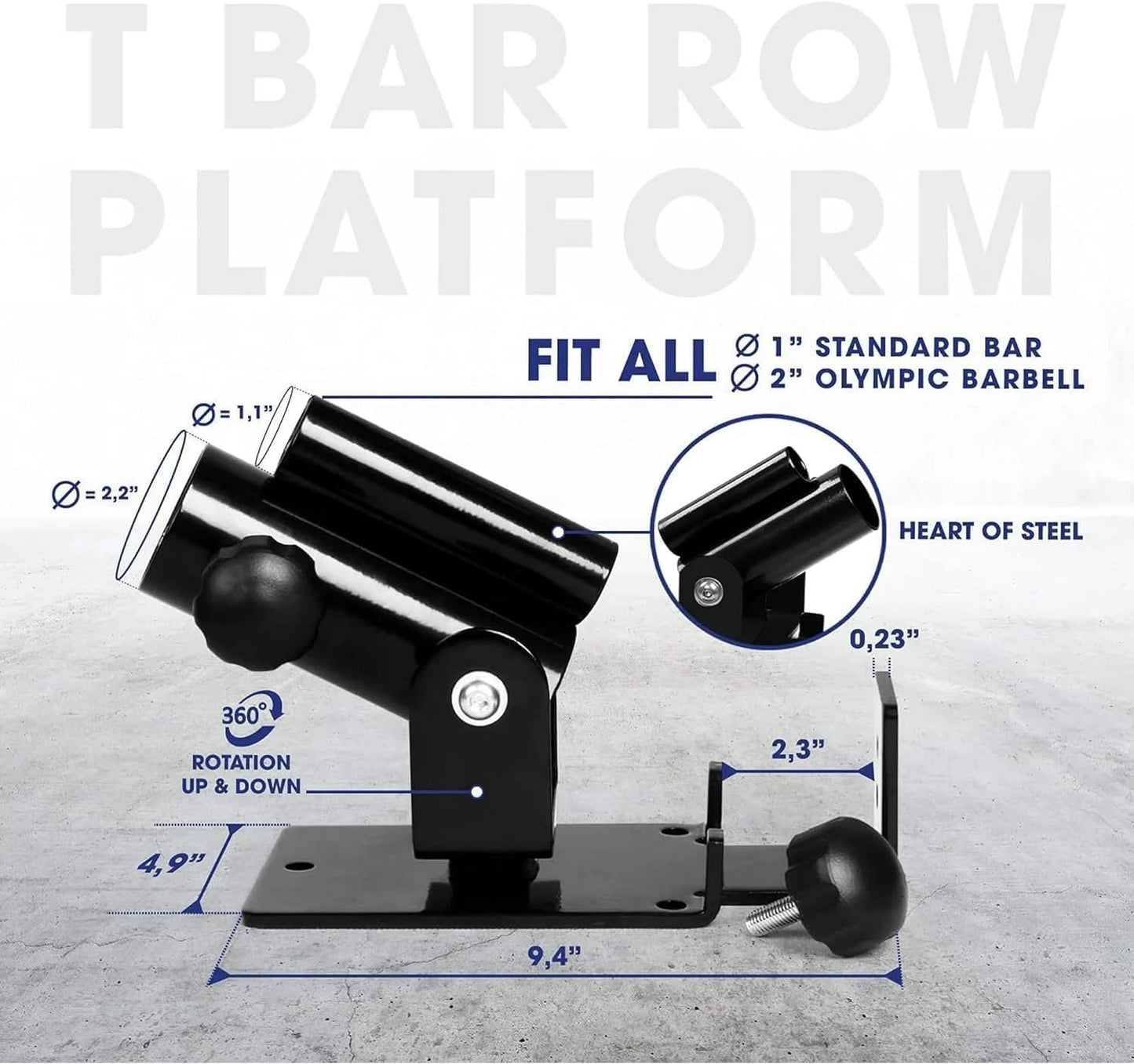 Yes4All Deluxe T-Bar Row - Landmine Attachment - Landmine Base – 2 Options: Platform And Insert – Full 360° Swivel – Fits 1” Standard and 2” Olympic Bars - Great for Home Gym