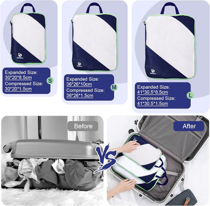AiQInu 3 Piece Set Expandable Expandable Compression Packing Cube for Clothes, Shoes, Underwear Travel Set for Backpacks or Hand Luggage (Dark Blue)