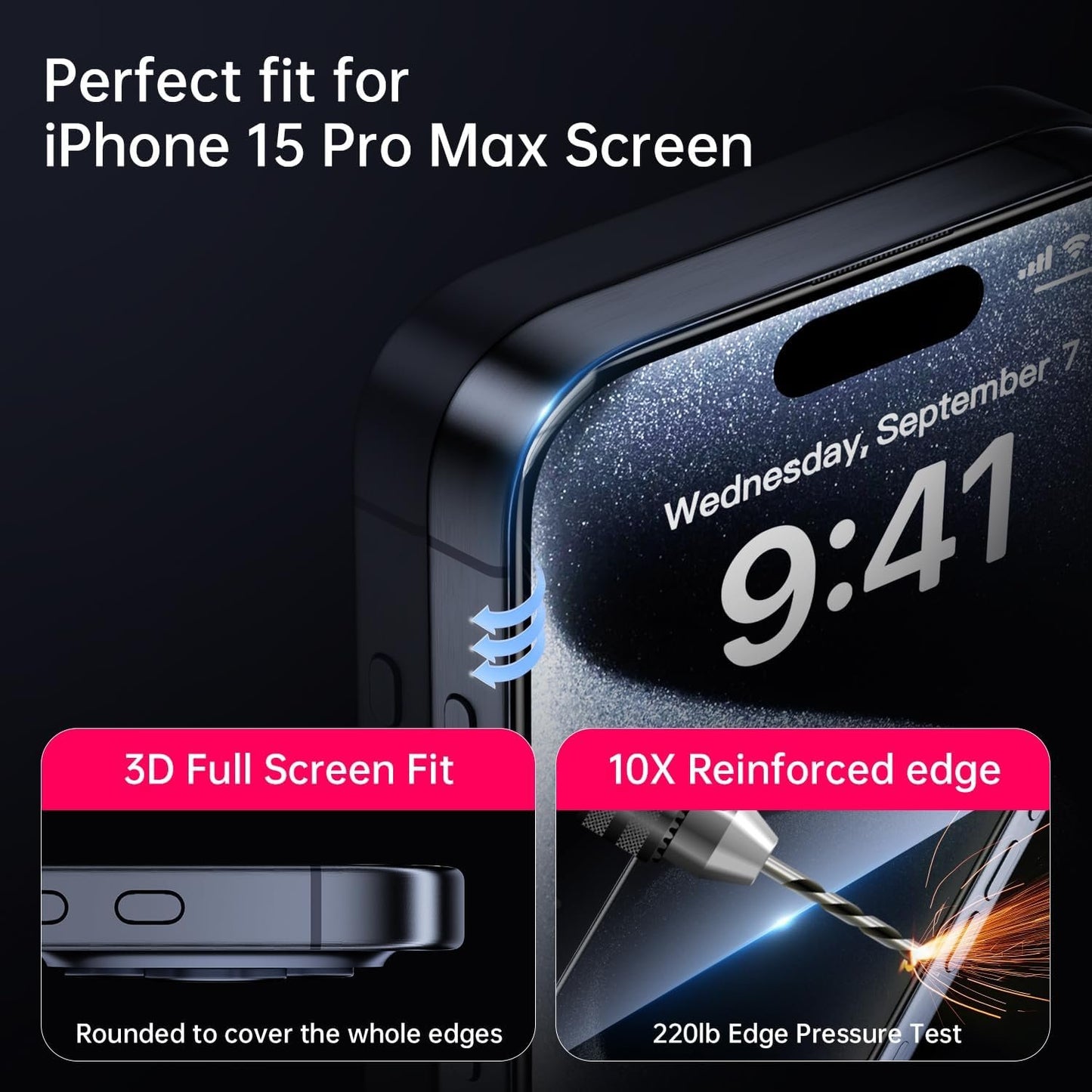 X-it 2-Pack Screen Protector Privacy for iPhone 15 Pro Max 9H+ Military Grade Tempered Glass, Anti-Scratch, Auto-Dust Removal, Bubble-Free, Full Coverage, Case Friendly