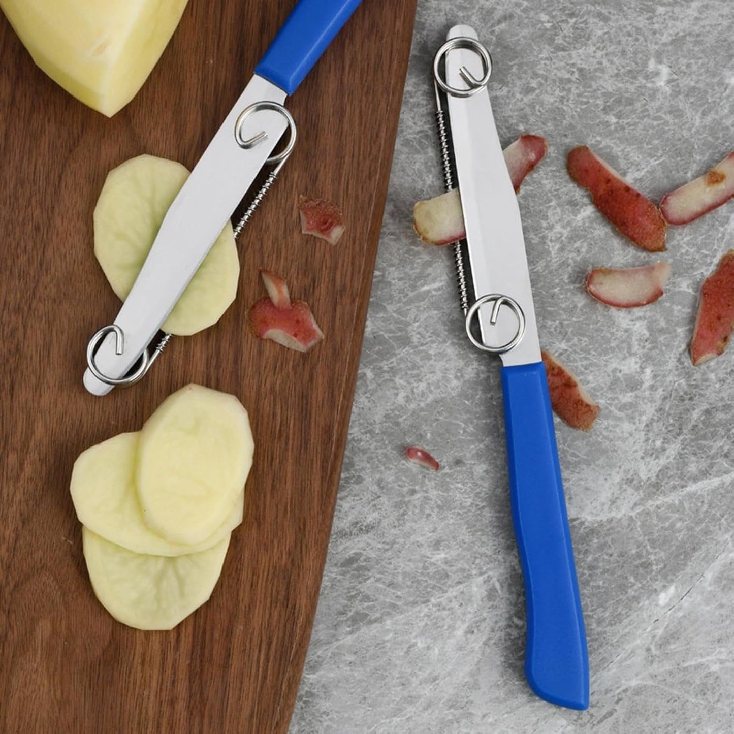 2 Quick Slicing Knife, Multifunctional Fruit Knife with Adjustable Spring, Fruit Peel Knife, Easy Clean Vegetable Slicer Kitchen Tool for Cucumber Carrot Potato
