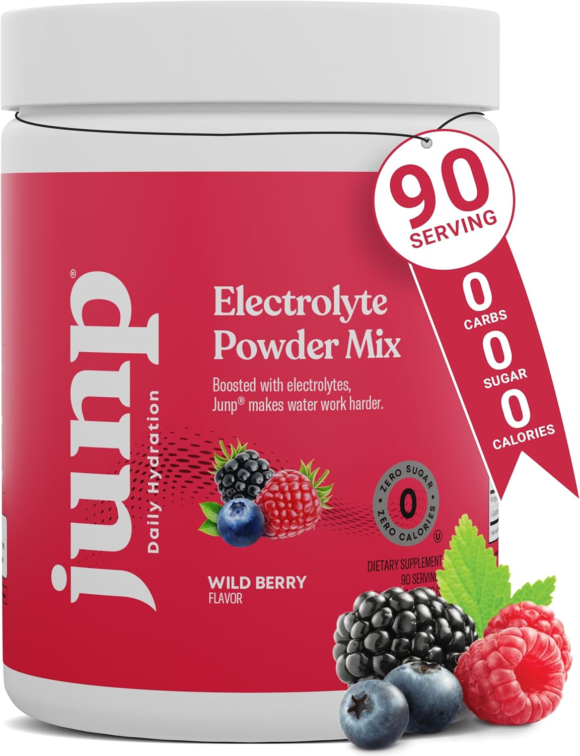 JUNP Hydration Electrolyte Powder, Electrolytes Drink Mix Supplement, Zero Calories Sugar and Carbs, Kosher, Wild Berry Flavor, 90 Servings