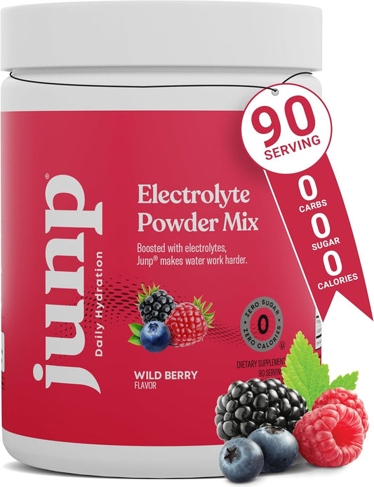 JUNP Hydration Electrolyte Powder, Electrolytes Drink Mix Supplement, Zero Calories Sugar and Carbs, Kosher, Wild Berry Flavor, 90 Servings