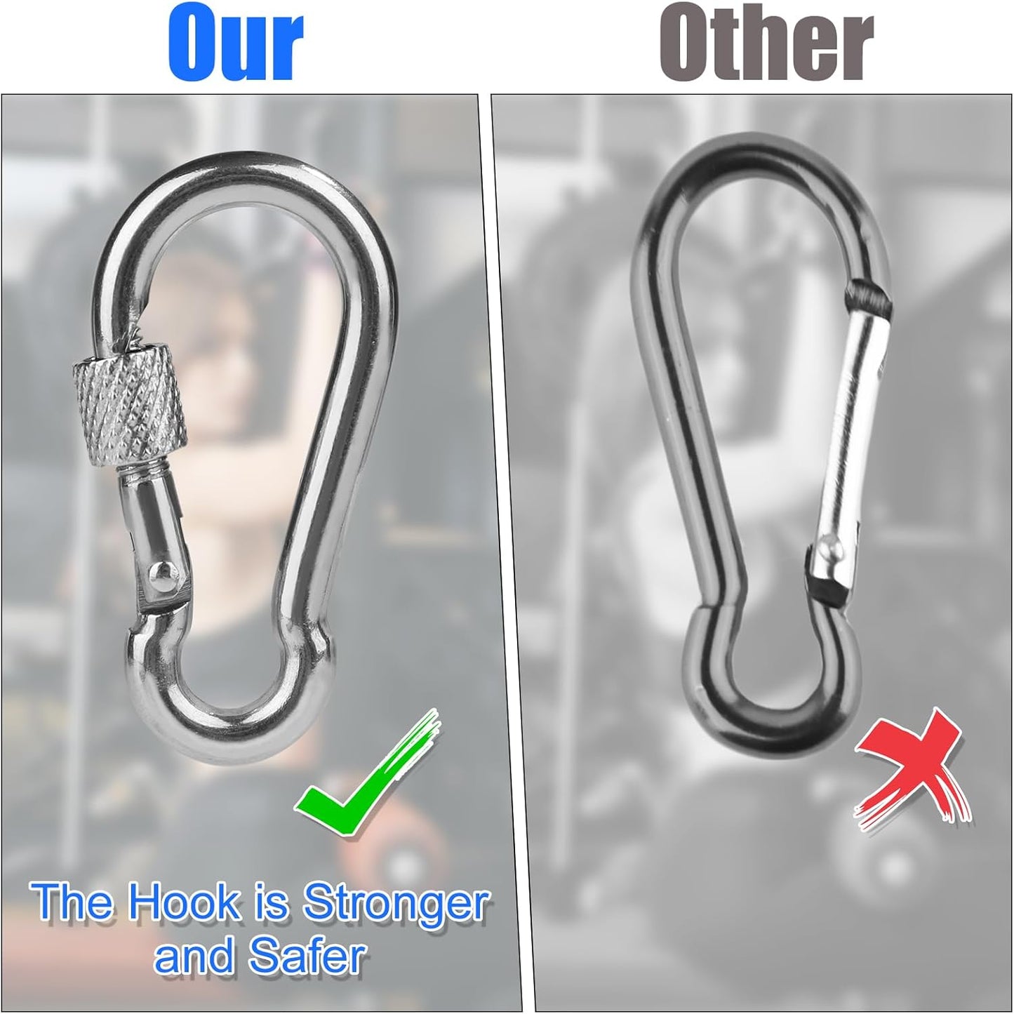 PEUTIER 2pcs Gym Extension Cables, 26cm / 10 inch Gym Cable with Carabiner Fitness Home Gym Machine Accessories Attachment for LAT Pull Down Machine Leg Extensions Machine Compatible with Bowflex