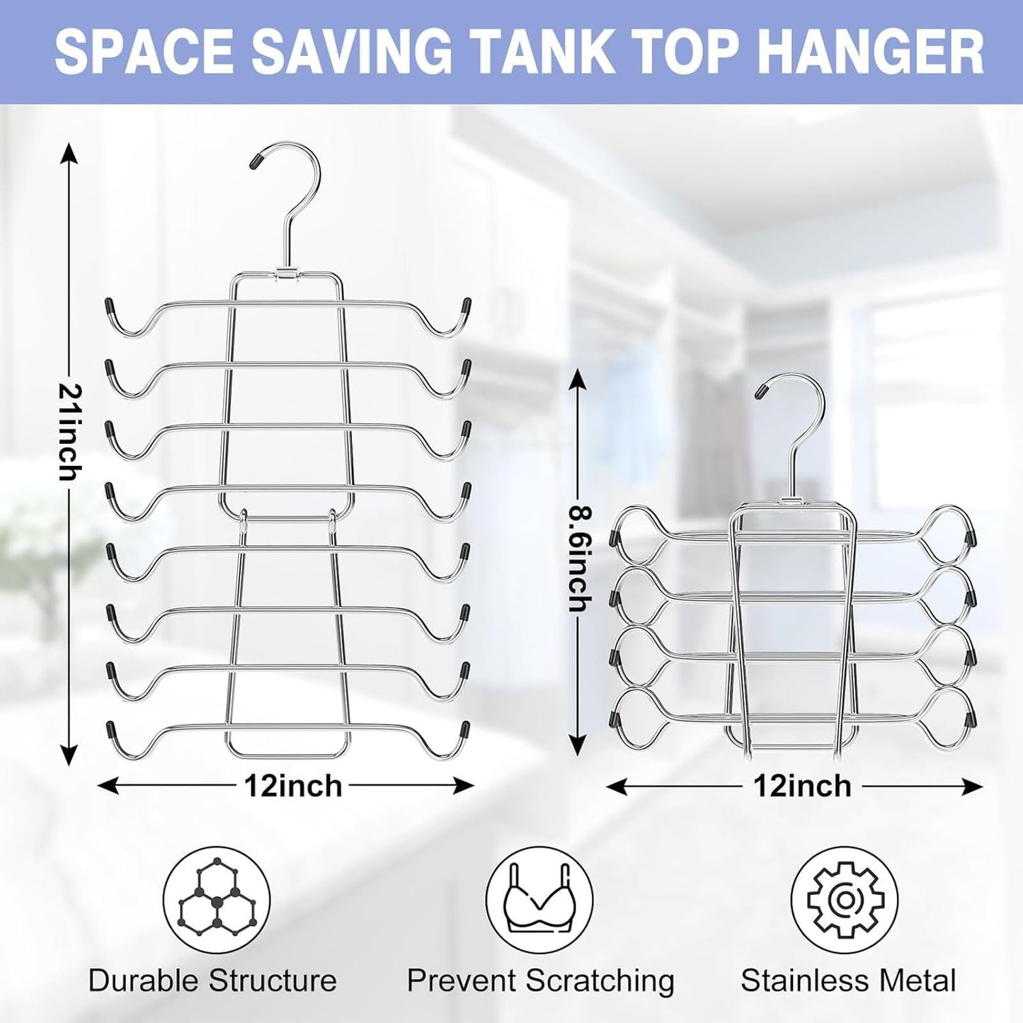 PUPPYCUTE 2 Pack Tank Tops Hangers, Bra Hanger Space Saving Closet Organizer, Apartment College Dorm Room Essentials for Girls, Closet Organizers Organization and Storage for Tops Bras Pants or Skirt